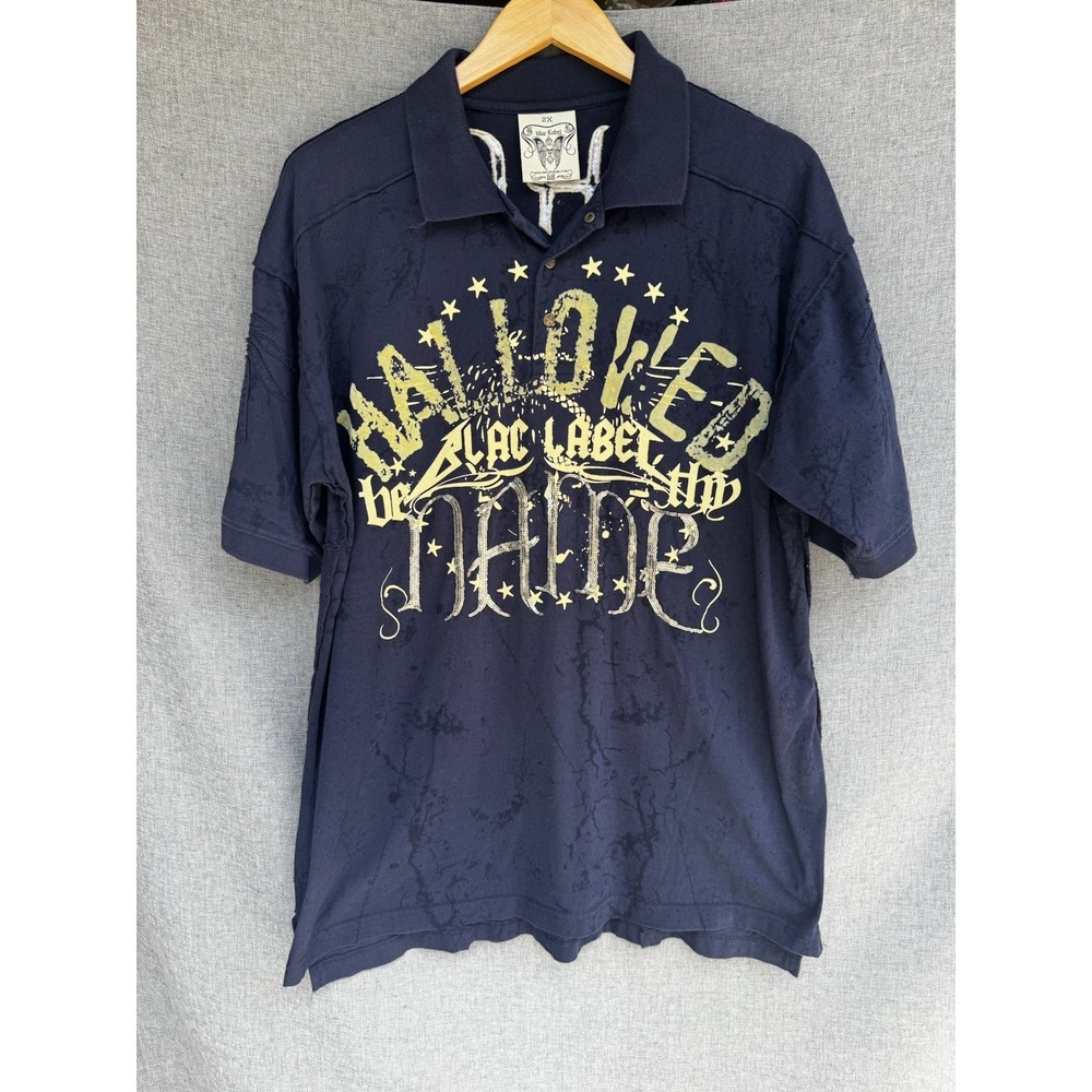 Blac Label Hallowed Be Thy‎ Name Shirt Unholy Alliance 2X Blue Collared Polo